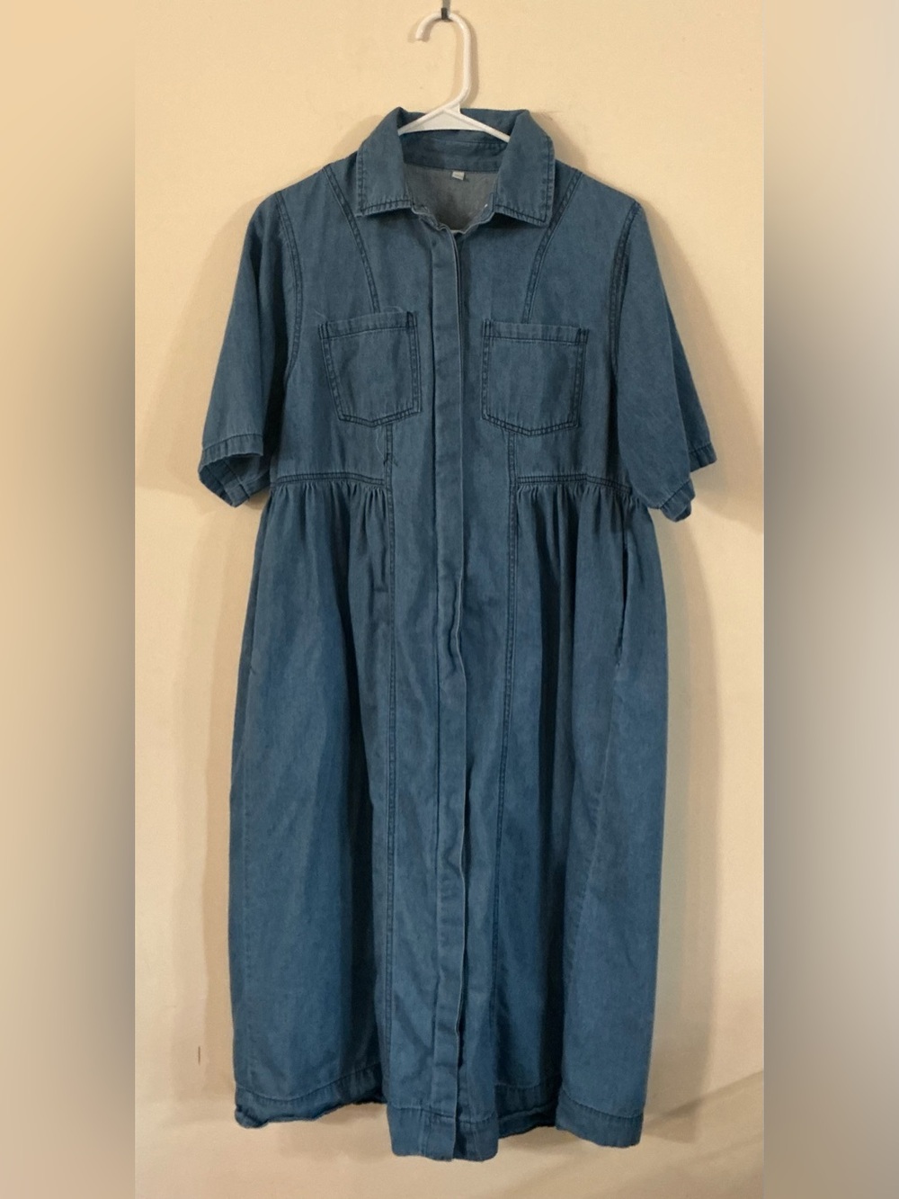 Women’s Casual Denim-Style Shirt Dress in Blue Size XL